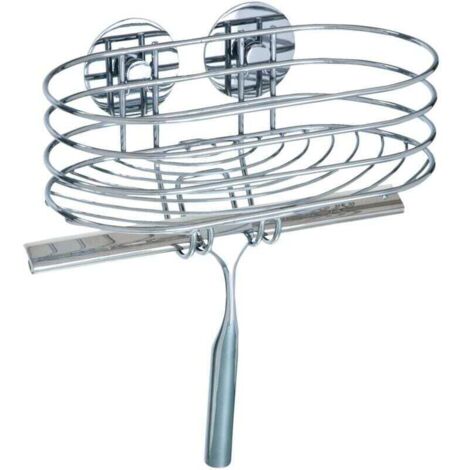 Panier de douche mural Turbo-Loc® fixation sans perçage, porte savon mural avec raclette de douche, acier, 24x27,5x13,5 cm, chromé (1/4)