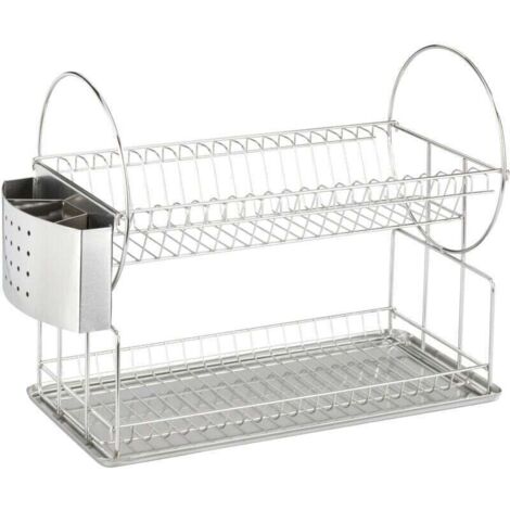 Égouttoir Vaisselle Inox 2 étages Exclusif Duo , Egouttoir évier avec panier couvert et support assiettes, Acier Inox, 21x33x49 cm, Argent Brillant