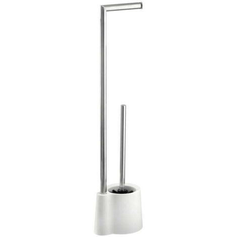 Stand WC-Porte brosse Avola blanche inox pour salle de bain avec brosse WC design et support papier toilette 2 en 1 idéale pour petits espaces dimensions 13 x 70 x 16 cm qualité moderne et éléga (1/4)