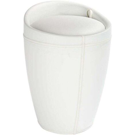 Tabouret salle de bain Candy blanc cuir assise rembourrée avec rangement panier à linge intégré en ABS design moderne 36 x 50,5 cm tabouret salle de bain blanc et plastique jusqu'à 120 kg (1/4)