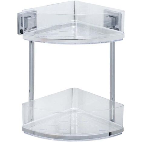 Etagère d'angle douche Quadro, étagère angle salle de bain 2 niveaux, fixation sans perçage Vacuum-Loc®, repositionnable, Acier Inox - Plastique, 28x32,5x19,5 cm, brillant - transparent