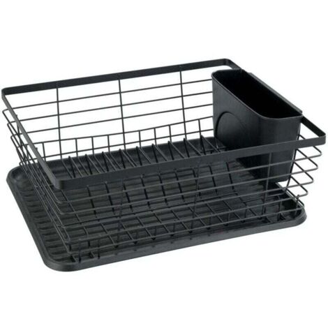 Egouttoir à vaisselle moderne Drip , Bac d'égouttage amovible, Panier à couverts, Nettoyage facile, Métal revêtu par poudre et Plastique, 36x15x30,3 cm, Noir (1/4)