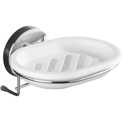 Porte savon mural sans percer Milazzo, Porte savon mural Vacuum-Loc® fixation sans perçage, repositionnable sans laisser de trace, Acier - plastique, 13x6x12 cm, Brillant - blanc (1/4)