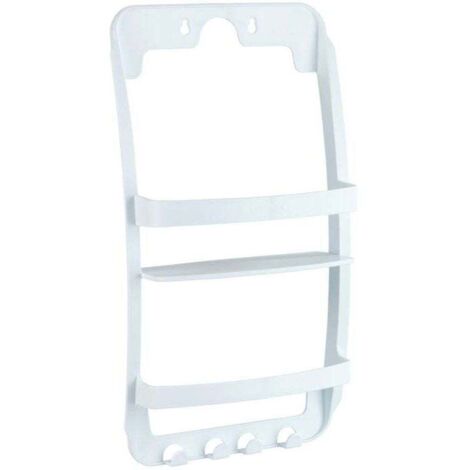 Etagère de Douche Universelle à Suspendre , Accessoire salle de bain, 2 paniers de rangement et 4 crochets, Montage facile, Plastique, 26x54,5x11,5 cm, Blanc