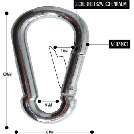 Lot De 5 Mousquetons Galvanisés – 60/80/100 Mm, Charge 350 Kg, Pour Camping, Rando Ou Porte-clés