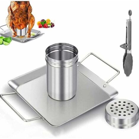 Support de poulet pour Cônette de bière pour barbecue, support de Rôtissoire de poulet barbecue en acier inoxydable avec lèchefrite Rôtissoire vertical de poulet à la bière pour barbecue ou fumeur-Fei (1/4)