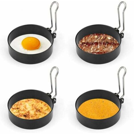 Anneaux à œufs en acier inoxydable, 4 anneaux à œufs antiadhésifs avec poignées pliantes, anneaux de braconnage de 7,5 cm/2,95 pouces pour œufs frits crumpets Beefsteak, etc., Noir-Fei Yu (1/4)