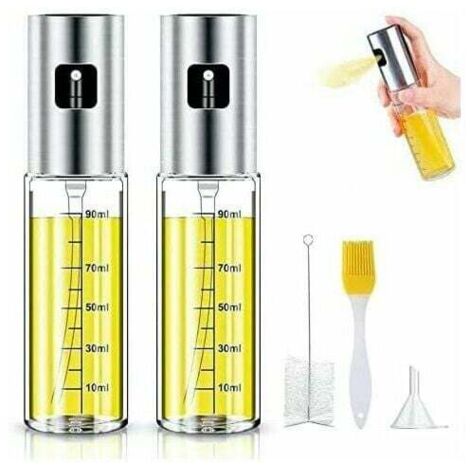 Vaporisateur huile d'olive,Pulvérisateur d'Huile Olive Vinaigre avec Anti-Fuite Distributeur en Acier Inoxycable,Boutille d'Huile en Verre avec 2Brosse et 1Entonnoir pour Cuisine/BBQ(2PCS)-Fei Yu