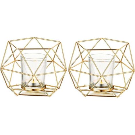 Bougie Doré Bougeoir - Lot de 2 Bougeoirs Mariage Centre de Table pour Bougies Géométrique Design Moderne de Anniversaire Maison Décoration Métal-Fei Yu (1/4)