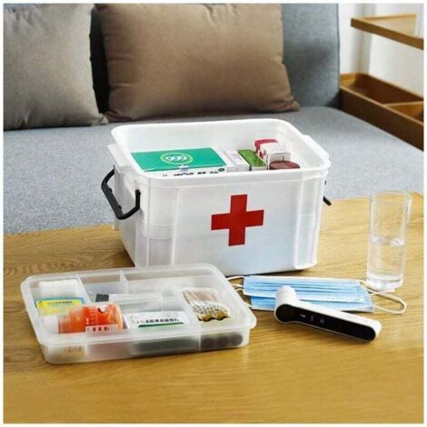 Boîte à médicaments multifonctionnelle pour ranger les fournitures médicales à la maison. Plastique double couche, 9,25 x 6,49 x 5,31 pouces/23,5 x 17,5 x 13,5 cm