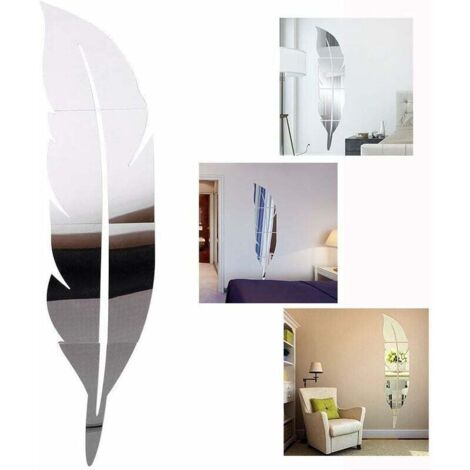 DIY 3D Stickers Muraux Miroir en Forme de Plume, Autocollants en Acrylique Amovible pour Chambre Salon,120 x 30 cm-Fei Yu (1/4)