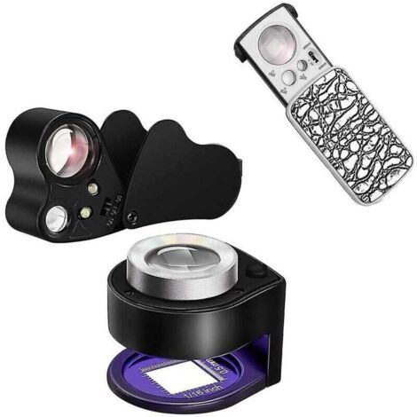 Lot de 2 loupes de bijoutier 30x 60x et loupe de bijoutier coulissante à LED, 1 paquet 10x 20x 30x Multi illuminé (1/3)