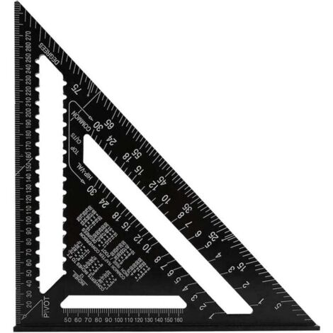 Promotion Équerre Triangle Metrique Professionnel, 30cm/300mm Équerre de Charpentier Haute Précision, Règle d'angle Menuiserie en Alliage d'aluminium Outil de Mesure Bois Speed Square Noir (1/4)