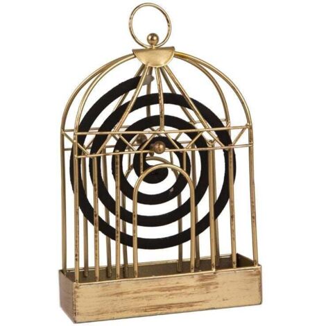Porte-encens anti-moustiques Birdcage encens anti-moustiques d'été, ornement suspendu de cage d'encens anti-moustiques de bureau, or (1/4)