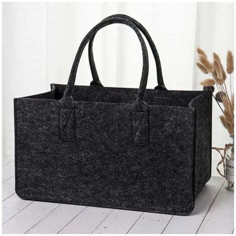 Sac en feutre Vedkorg avec poignée, sac en feutre de bois, sac en feutre, panier en bois pliable, panier à journaux, 50 × 25 × 25 cm (1/4)