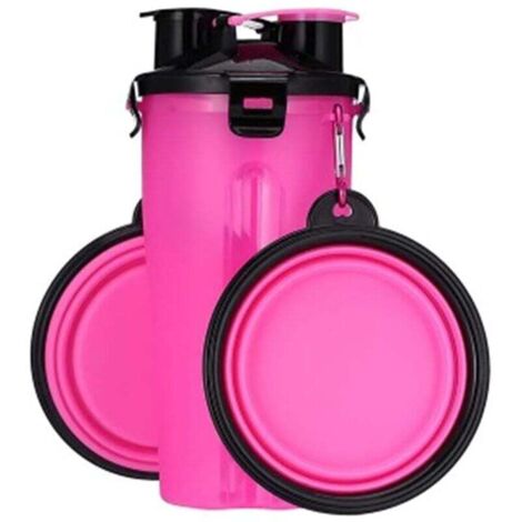 Bouteille d'eau portable 2 en 1 pour animaux de compagnie avec 2 bols pliables