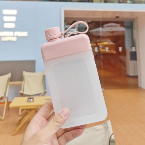 Bouteille d'eau plate et portable carrée pour voyage en plein air, bouteille d'eau de poche portable rose 450 ml (1/4)