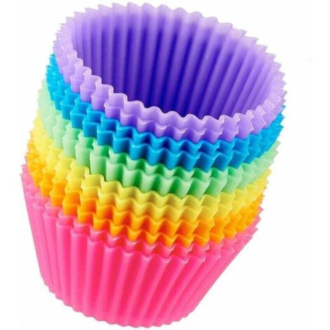Lot de 18 moules à cupcakes ronds en silicone réutilisables de différentes couleurs-Fei Yu (1/3)