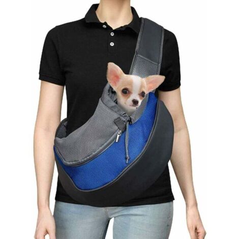 Sling chien, chat animal de compagnie sac de transport pour chien sac de transport réglable épaule sac de transport en filet respirant - convient aux chiots de moins de 5 kg, 37 x 29 x 25 cm (L,Blue)- (1/3)