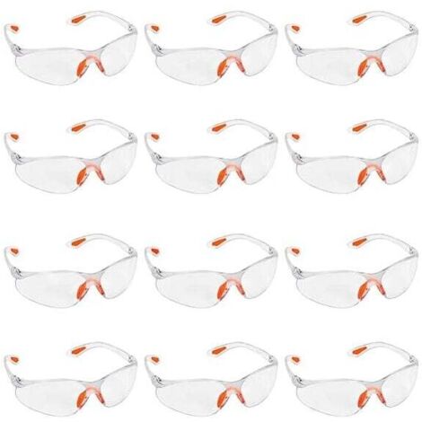Lot de 12 lunettes de protection à verres transparents avec poignées en caoutchouc et clips d'oreille (1/4)