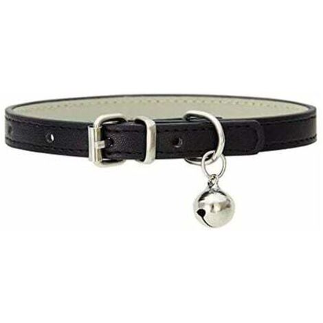 Collier en cuir pour chat bébé chiot chien réglable 19,1 - 27,9 cm collier de chaton avec grelots noir, Fei Yu