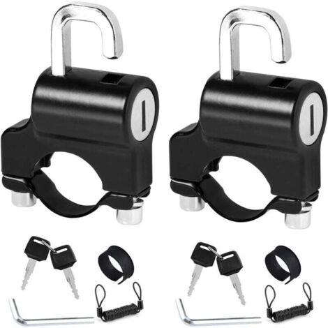 2 pièces Serrure de Casque de Moto Noir, Antivol Guidon Verrouillage de Casque, Antivol de Casque Universel avec Clés, Verrou de Casque Antivol Convient pour 22mm-24mm Guidon de Moto (1/4)