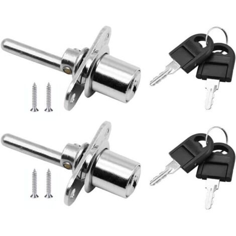 Lot de 2 verrous de tiroir avec clé pour meubles, verrou à piston pour classeurs, vitrines, diamètre 16 mm, longueur 61 mm (argent) (1/4)