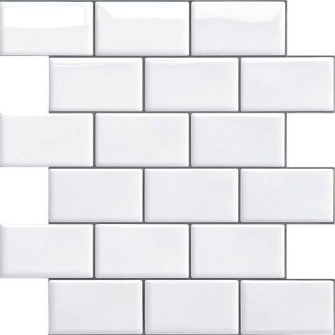 Crédence autocollante pour cuisine et salle de bain, carrelage mural autocollant, crédence de cuisine blanche autocollante, carrelage mural imperméable autocollant en PVC 3D style métro, lot de 4 (noi (1/4)