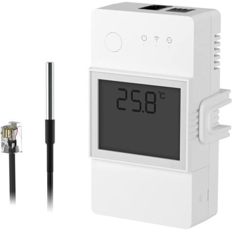 Interrupteur intelligent WiFi TH Elite 16A avec capteur de température étanche DS18B20, contrôle à distance via application, surveillance de la température, compatible avec Alexa et Google Home, inter (1/4)