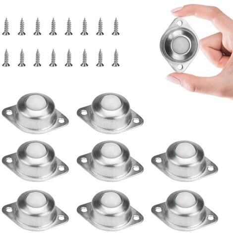 Lot de 8 rouleaux de transfert à billes en nylon, rotation à 360°, avec vis M5 x 16 mm pour canapés, vitrines, chariots, étagères, scooters et armoires. (1/4)