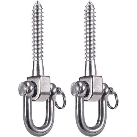 Lot de 2 crochets pivotants à 180°, en acier inoxydable SUS304, capacité de charge de 800 kg, pour aire de jeux, yoga, hamac, corde, sac de sable, sac de frappe, porche. (1/4)