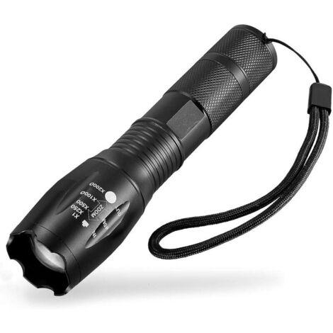 Lampe torche LED XML-T6 ultra-puissante, idéale pour le vélo ou la randonnée, avec 5 modes d'éclairage dont flash, zoom et une portée de 500 m. (1/4)