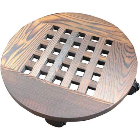 Support à plantes en bois à roulettes, avec plateau mobile, pour pots de fleurs ronds, idéal pour le jardin. Dimensions : 25 cm. (1/4)