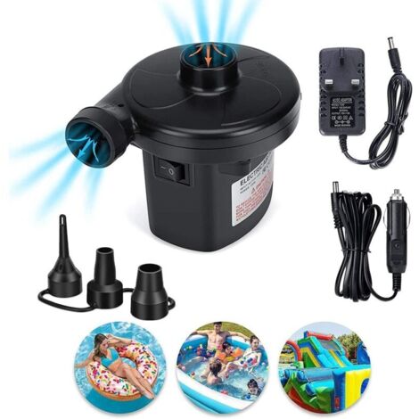 Pompe à air électrique portable, 12 V CC/230-240 V CA, gonflage rapide, pour matelas gonflables, jouets, coussins et lits flottants de piscine. (1/4)