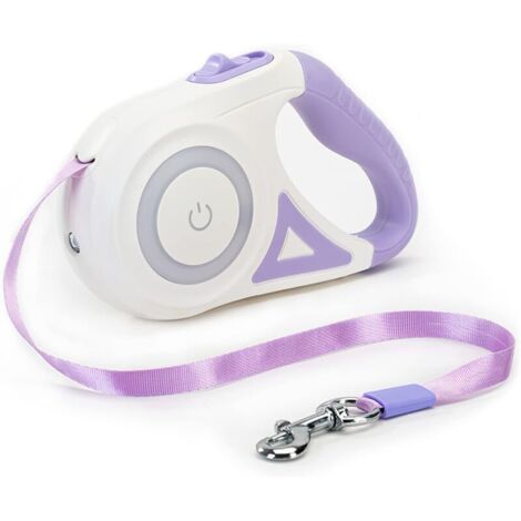 Laisse rétractable pour chien, frein et verrouillage faciles avec un seul bouton, laisse extensible avec lampe torche LED (M, longueur de corde 5 m, violet) (1/4)