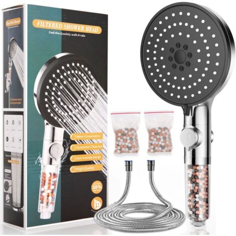 Pommeau de douche à main 5 en 1 à économie d'eau avec filtre, 5 modes de jet, haute pression (avec flexible de 1,5 m et bouton marche/arrêt), 8 l/min (1/4)