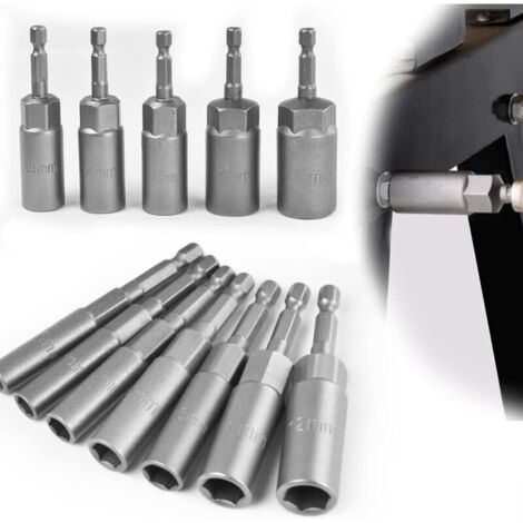 Jeu de 12 embouts de tournevis magnétiques 6-19 mm en acier allié au chrome-vanadium, adaptateur hexagonal magnétique pour clé à chocs et tournevis électrique. (1/4)