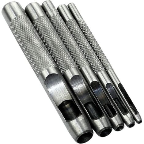 Ensemble de 5 outils de poinçonnage / Poinçon / Poinçon creux 2/3/4/6/8 mm - Poinçon creux pour percer des trous - Ceintures/Cuir/Liège/Tissu/Bracelets de montre - Marteau - Acier