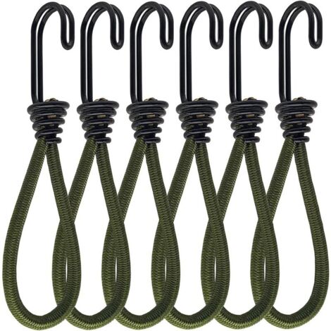 Lot de 6 tendeurs en caoutchouc avec crochets, crochets pour tendeurs ou sandows, tendeurs élastiques en caoutchouc, pour banderoles, tentes, sacs de couchage, bâches (1/4)