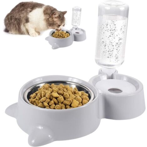 Gamelle double pour chats et petits chiens, grise, 2 en 1 (1/4)