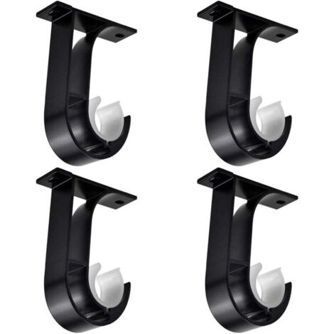 4 supports de tringle à rideaux, supports de tringle à rideaux noirs, supports de tringle à rideaux en alliage d'aluminium avec 8 vis, supports de tringle à rideaux à fixer au plafond (1/4)