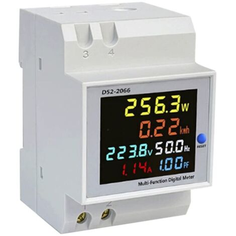 Compteur d'énergie numérique, compteur d'électricité, voltmètre-ampèremètre multifonctionnel 40-300 V CA 100 A, réinitialisable, facteur de courant, de tension, de fréquence et de puissance, montage s (1/4)