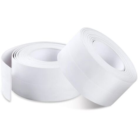 Mastic d'étanchéité pour salle de bain, lot de 2 rubans adhésifs en PVC pour salle de bain et cuisine, protection anti-moisissures (3,8 cm x 3,2 m) (1/4)