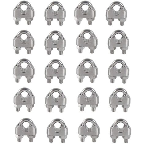 Colliers de serrage M4 en forme de U, boulons et serre-câbles en acier inoxydable 304, pinces pour câbles métalliques, pour étendoir à linge extérieur (20 pièces) (1/4)