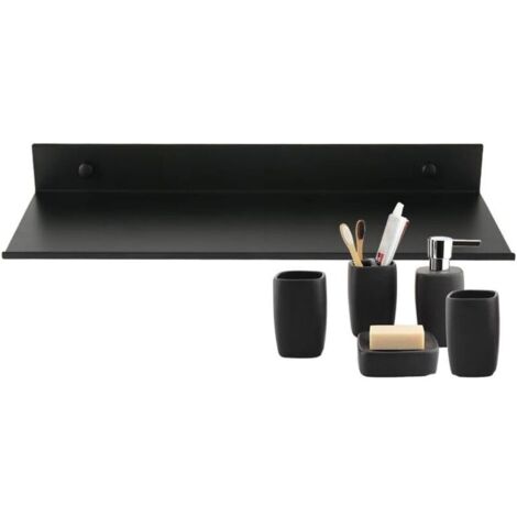 Étagère murale flottante pour salle de bain, étagère rectangulaire en aluminium mat, étagère murale ultra-mince et stable, étagère de rangement cosmétique murale élégante, noire (30 cm) (1/4)