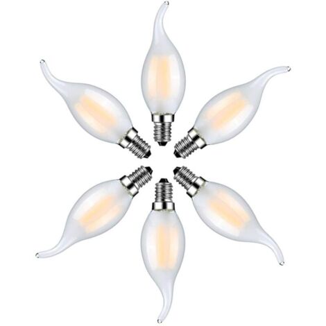 Lot de 6 ampoules LED effet flamme E14, 4 W, blanc chaud, 2700 K, ampoules à filament pour lustres, verre dépoli (1/4)