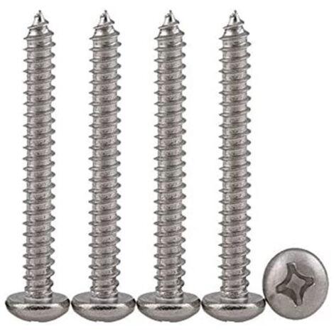 50 vis à tête bombée Phillips en acier inoxydable 304, autotaraudeuses et perforatrices pour bois, filetage complet, rainure cruciforme standard, M4 x 50 (1/4)
