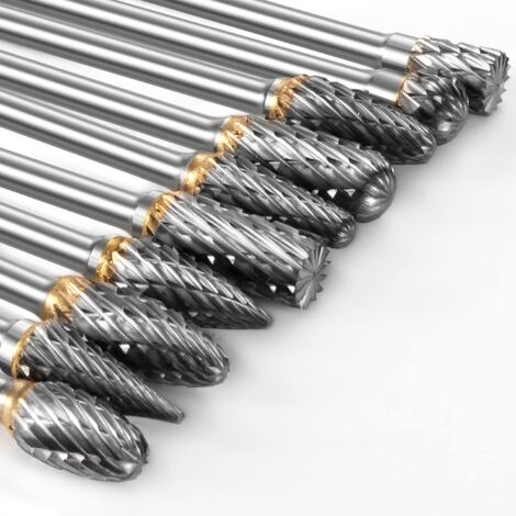 Jeu de Fraises en Carbure Compatible avec Dremel, 10 Pièces Fraises Metal avec Tige de 1/8” Pour Bricolage, Sculpture sur bois, Polissage métaux, Gravure, Perçage (1/4)