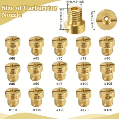 15 Pièces Gicleur Carburateur M6 pour Dellorto Multiple Taille 60-130mm Laiton Carburateur 17.5 pour PHBN-PHVA17 Pièces Gicleur Carburateur M6 pour Dellorto Multiple Taille 60-130mm Laiton Carburateu (1/4)