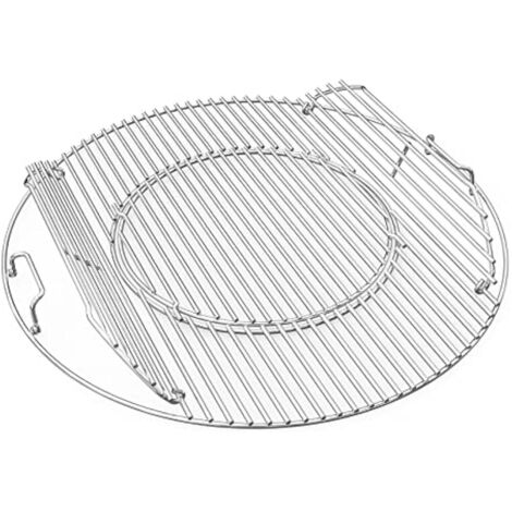 onlyfire Grille Barbecue, Ø 54,5 cm, Grille de Cuisson avec Poignée, INOX, Double Ouverture, Grille Amovible pour Pierres à Pizza, Poêle à Frire, pour Weber 57 cm Barbecue à Charbon de Bois (1/4)